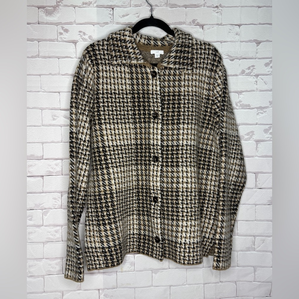 J. Jill Black and Brown Houndstooth Button Down Shirt Size M Tall | Classic Chic